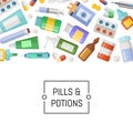 Vector medicines, pills and potions background