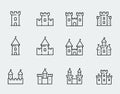 Medieval castles icons in thin line style