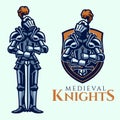 Medieval Knight Mascot Sport Logo Style Set Royalty Free Stock Photo