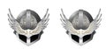 Vector medieval metal winged helmet with patterns on a white background. With and without contours. EPS 10