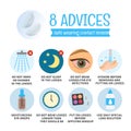 Vector memo 8 advices for wearing contact lenses safely. Royalty Free Stock Photo