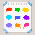 Vector Memo Square Paper Taped to the Wall with Hand Drawn Colorful Talk Bubbles on It. Royalty Free Stock Photo