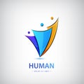 Vector men group logo, human, family, teamwork icon. Community, people sign in modern origami style. Colorful, 3 person.