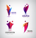 Vector men group logo, human, family, teamwork icon. Community, people sign in modern style, 3d.