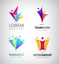 Vector men group logo, human, family, teamwork icon. Community, people sign in modern style, 3d.