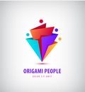 Vector men group logo, human, family, teamwork icon. Community, people sign in modern style, origami 3d.