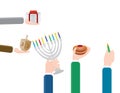 Vector men hands set with hanukka elements