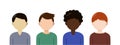 Vector men icons. Isolated flat male characters on the white background. Multiculture people group