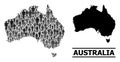 Vector Men Mosaic Map of Australia and Solid Map