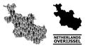 Vector Men Mosaic Map of Overijssel Province and Solid Map