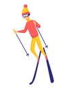 Vector men skier. Male skiing design element isolated on white background. Winter sportsman on ski resort. Winter sport Royalty Free Stock Photo