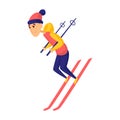 Vector men skier. Male skiing design element isolated on white background. Winter sportsman on ski resort. Winter sport Royalty Free Stock Photo