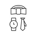 Vector mens personal accessories icon.... EPS 10.. Watch, tie and bow tie signs