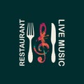 Music restaurant menu with treble clef and cutlery
