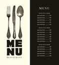 Restaurant menu with price list and old cutlery