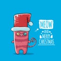 Vector Merry Christmas funky greeting card or banner with kawaii cute Santa Claus cat character with red sant hat Royalty Free Stock Photo
