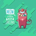 Vector Merry Christmas funky greeting card or banner with kawaii cute Santa Claus cat character with red sant hat Royalty Free Stock Photo