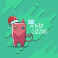 Vector Merry Christmas funky greeting card or banner with kawaii cute Santa Claus cat character with red sant hat Royalty Free Stock Photo