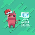 Vector Merry Christmas funky greeting card or banner with kawaii cute Santa Claus cat character with red sant hat Royalty Free Stock Photo