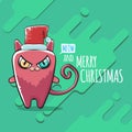 Vector Merry Christmas funky greeting card or banner with kawaii cute Santa Claus cat character with red sant hat Royalty Free Stock Photo