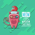 Vector Merry Christmas funky greeting card or banner with kawaii cute Santa Claus cat character with red sant hat Royalty Free Stock Photo