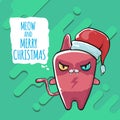 Vector Merry Christmas funky greeting card or banner with kawaii cute Santa Claus cat character with red sant hat Royalty Free Stock Photo