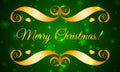 Vector Merry Christmas Gold Badge over Green Sparkle Royalty Free Stock Photo