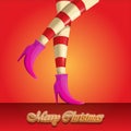 Vector merry christmas greeting card with cartoon elf girls legs and greeting calligraphic text Merry christmas Royalty Free Stock Photo