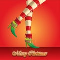 Vector merry christmas greeting card with cartoon elf girls legs and greeting calligraphic text Merry christmas Royalty Free Stock Photo