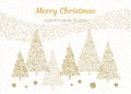 Vector merry Christmas and happy New Year design. Horizontal card with Christmas trees gold and white colors. Royalty Free Stock Photo