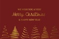 Vector merry Christmas and happy New Year design. Horizontal card with Christmas trees in red and gold colors. Royalty Free Stock Photo