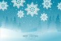 Vector merry Christmas and happy New Year design. Horizontal card with Christmas trees and Shining Snowflakes Royalty Free Stock Photo