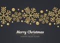 Vector Merry Christmas Happy New Year greeting card design with gold snowflake decoration for holiday season. Royalty Free Stock Photo