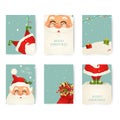 Vector Merry Christmas and Happy New Year greeting card set with cute santa claus designs. Perfect for gift tags, posters, bunners