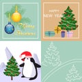 Vector Merry Christmas and Happy New Year greeting cards set with cute christmas accessories and hand drawn lettering Royalty Free Stock Photo