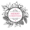 Vector Merry Christmas and Happy New Year hand drawn vintage ill