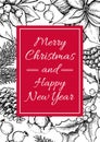 Vector Merry Christmas and Happy New Year hand drawn vintage ill