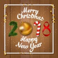 Vector 2018 Merry Christmas and Happy New Year illustration Royalty Free Stock Photo