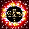 Vector merry christmas and Happy new year 2017. red background with lights. Royalty Free Stock Photo