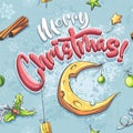 Vector merry christmas illustration seamless with a cheese moon