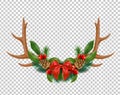 Vector merry christmas lettering horns bow holly Royalty Free Stock Photo