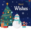 Vector merry Christmas and New Year poster, greeting card template. Best wishes card. Christmas tree, gift boxes Royalty Free Stock Photo