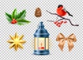 Vector merry christmas realistic symbols, toys set