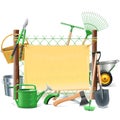 Vector Mesh Frame with Garden Tools Royalty Free Stock Photo