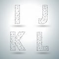 Vector mesh stylish alphabet letters I J K L Royalty Free Stock Photo