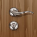 Vector Metal Door Handle Lock Isolated on Wood Wooden Background