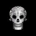 Vector metal sugar skull with floral pattern on black background Royalty Free Stock Photo