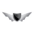 Vector metallic automotive badge on white.