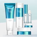 Vector Metallic Blue & White Design Beauty, Medical Skincare or Toiletries Packaging Set