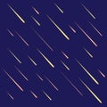 Vector Meteor Rain Background Template, Glowing Motion Lights on Dark Blue Background. Royalty Free Stock Photo